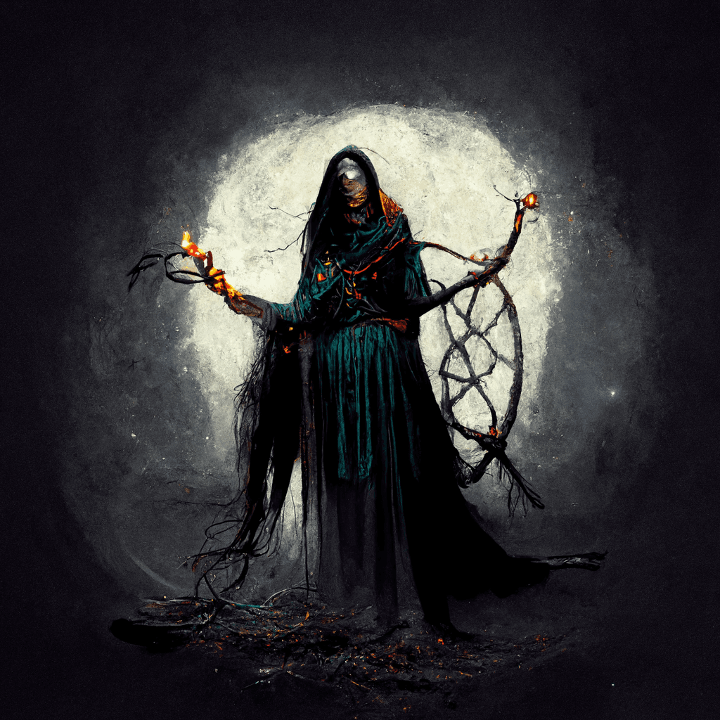 "pagan dark spirit weaver" made with MidJourney