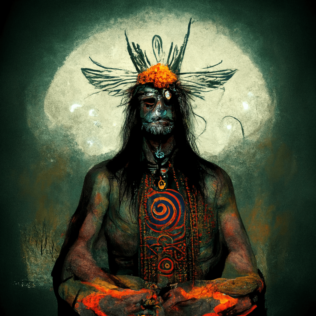 "a psychadellic pagan shaman" made with MidJourney