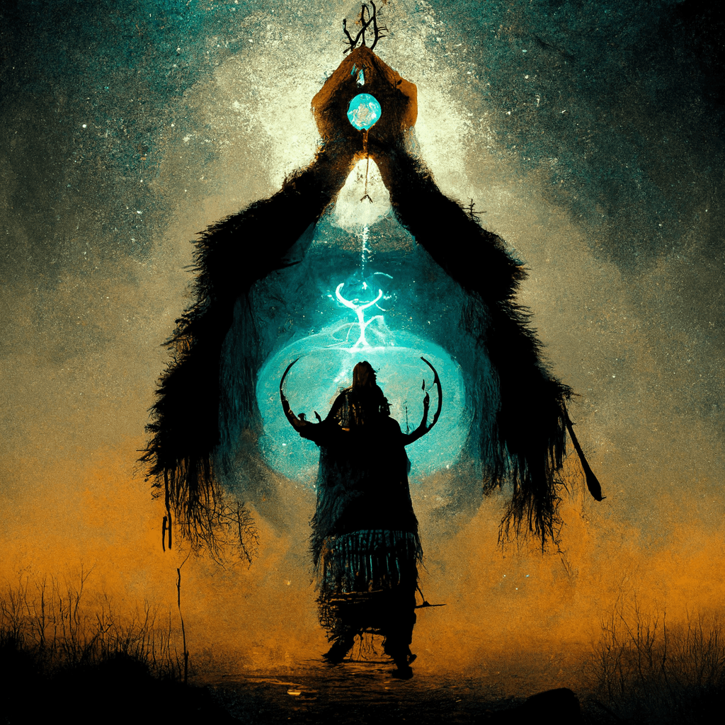 "shaman summoning the norse spirit of life" made with MidJourney