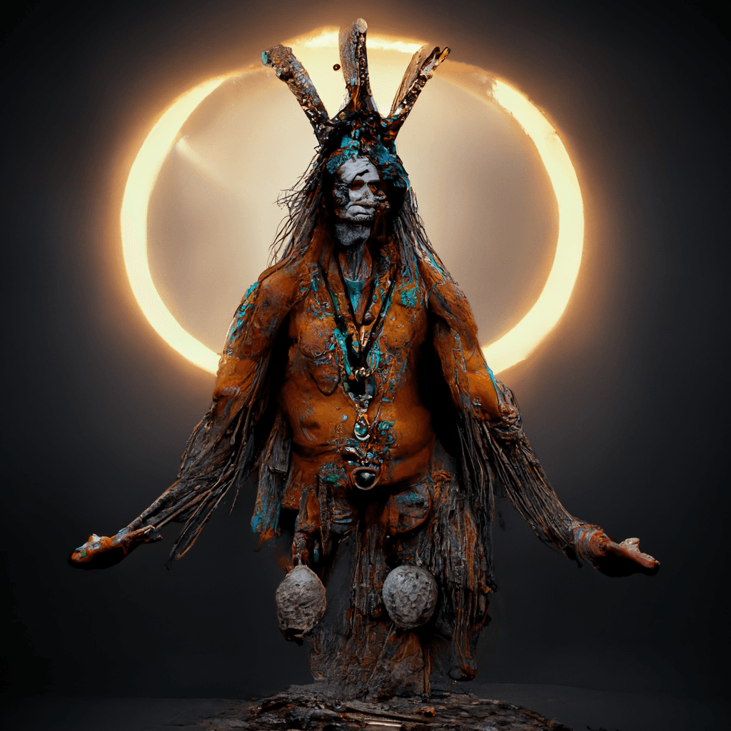 "pagan shaman spirit, 3d render" made with MidJourney