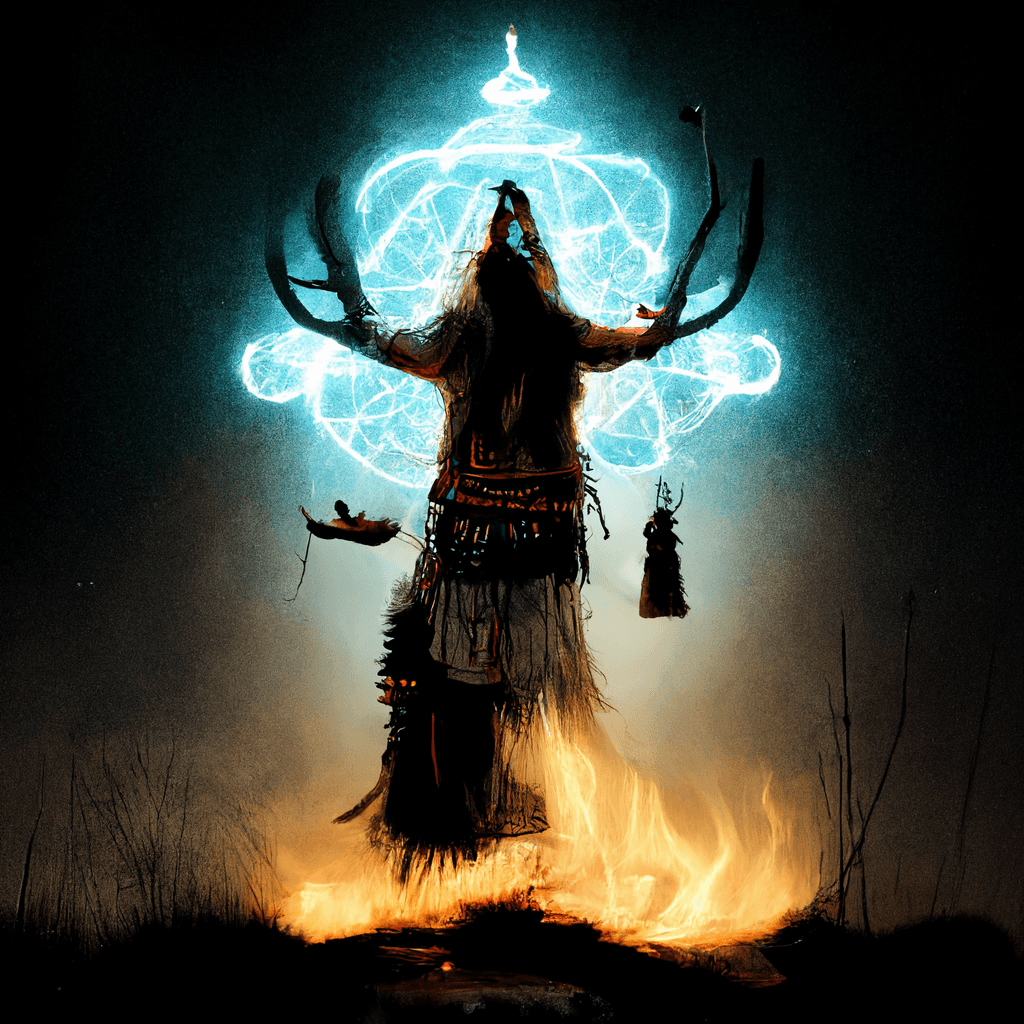 "shaman summoning the norse spirit of life" made with MidJourney