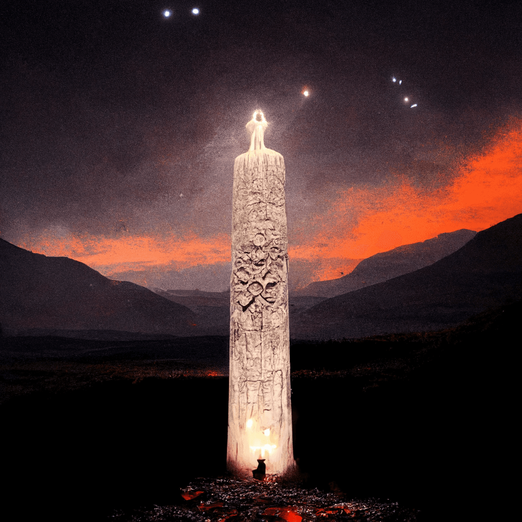 "a divine pagan monolith worship ritual" made with MidJourney