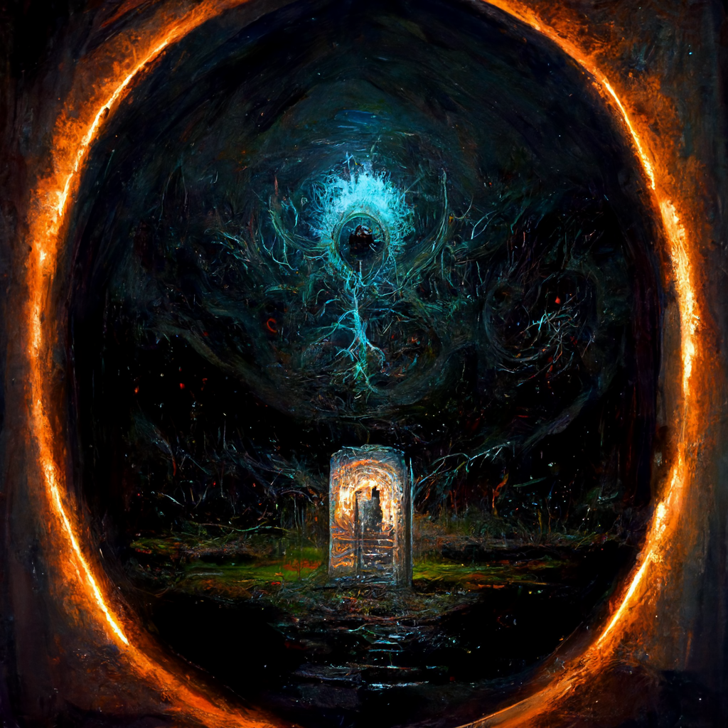 "dark energy summoning portal" made with MidJourney