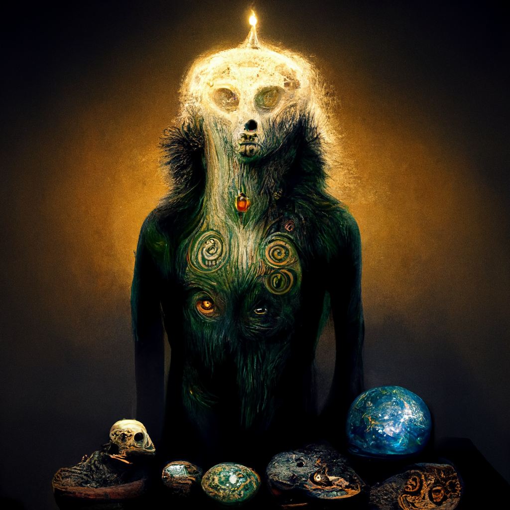 "pagan trinket of earth spirits" made with MidJourney
