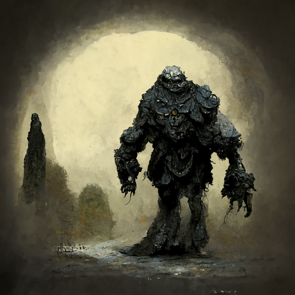 "pagan shadow golem" made with MidJourney