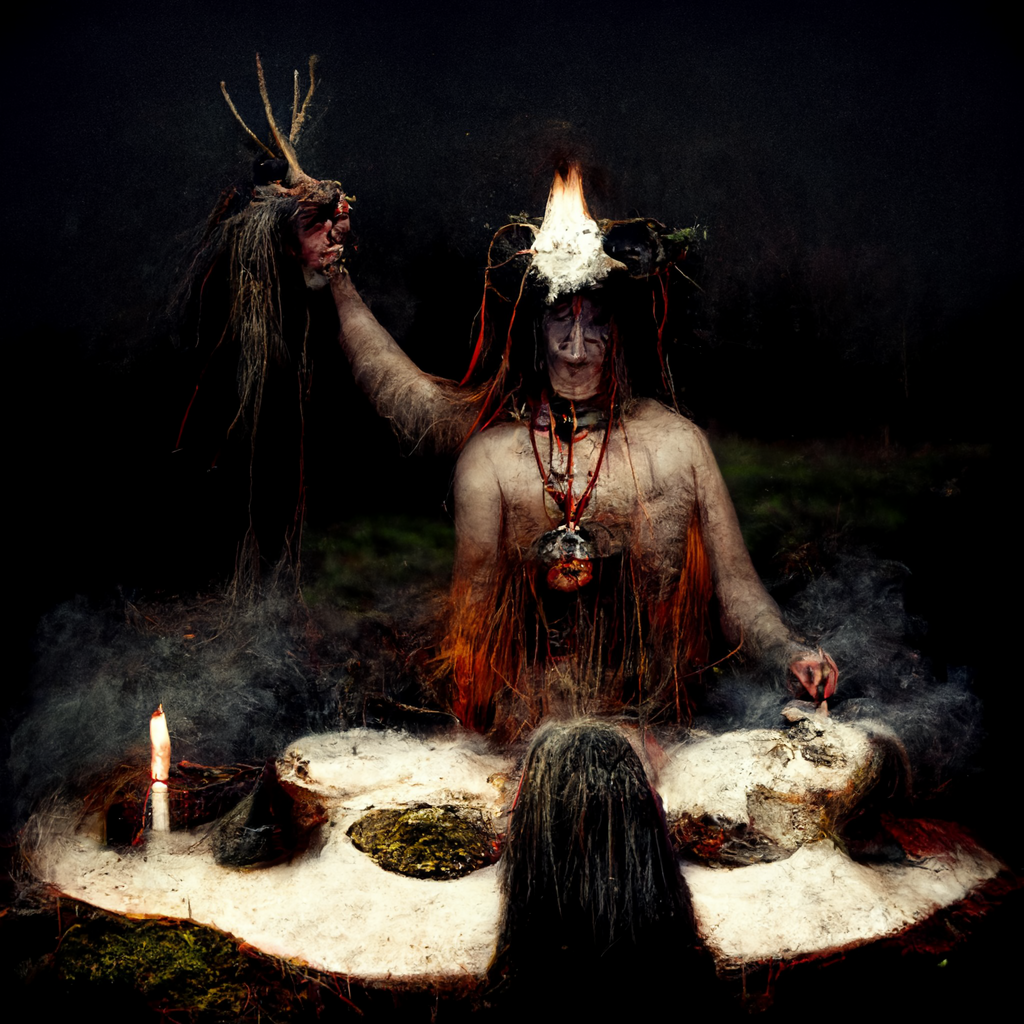 "pagan shaman spirit ritual" made with MidJourney