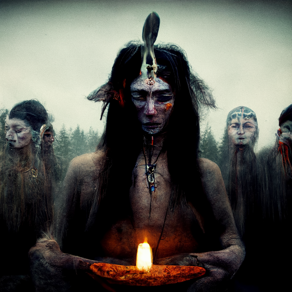 "pagan shaman spirit ritual" made with MidJourney