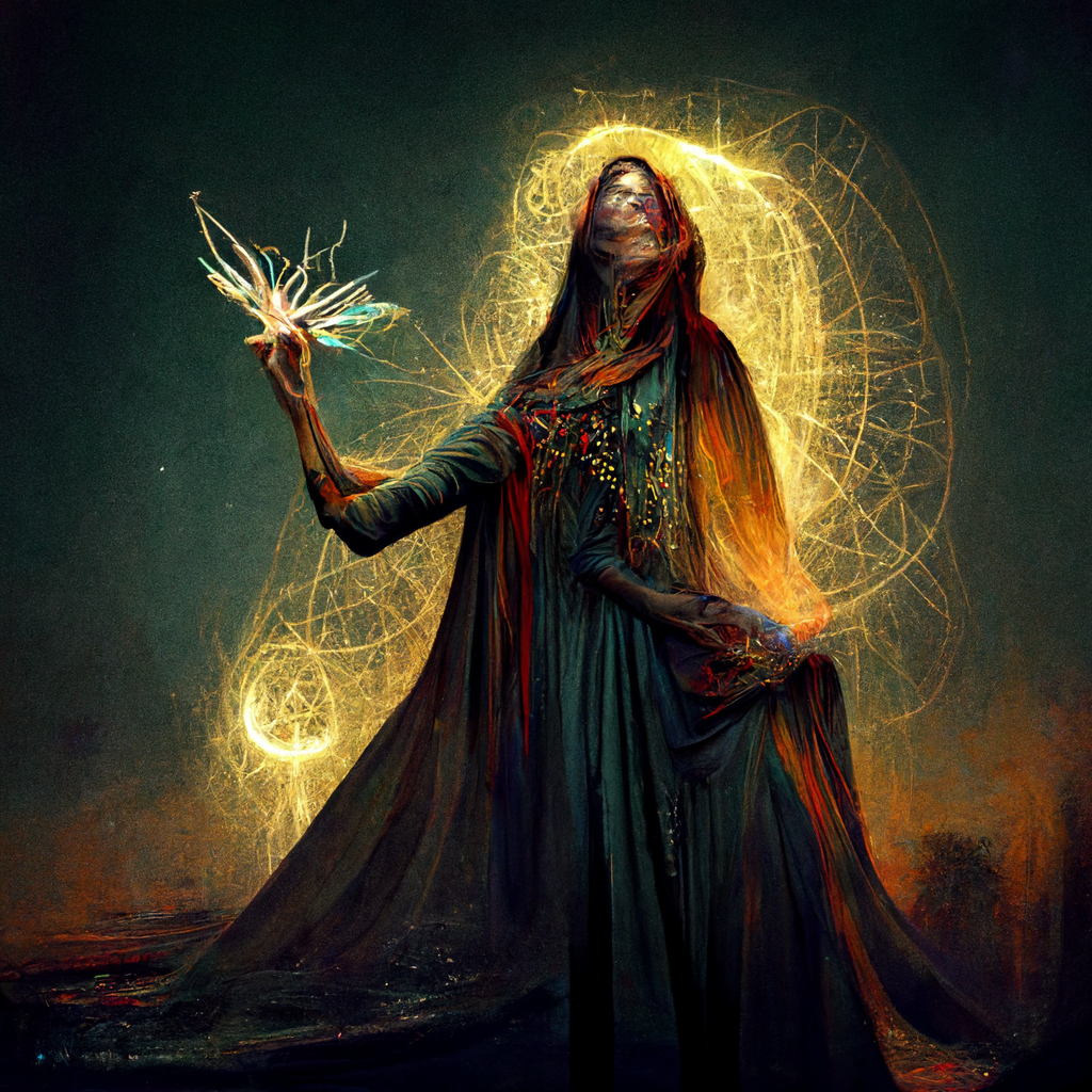 "a divine weaver of fate" made with MidJourney