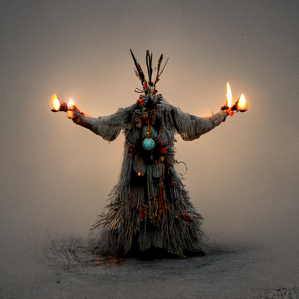 "pagan shaman spirit, 3d render" made with MidJourney
