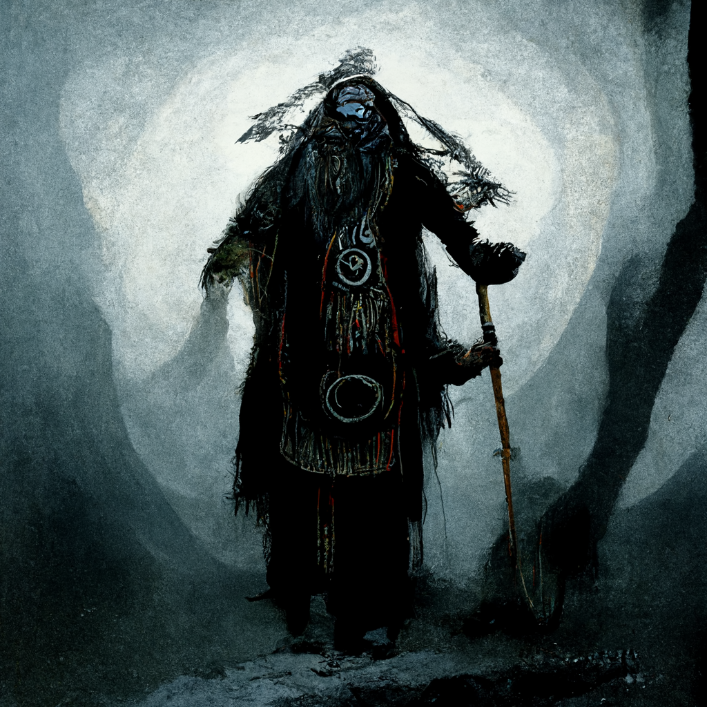 "old norse shadow shaman" made with MidJourney