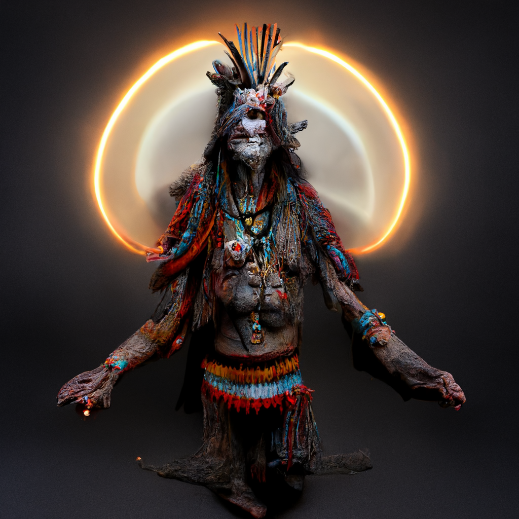"pagan shaman spirit, 3d render" made with MidJourney
