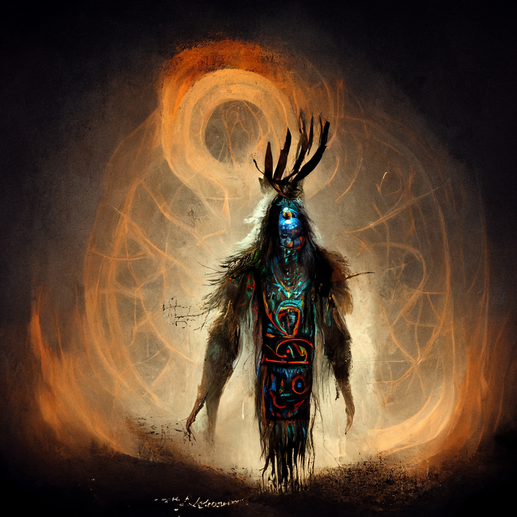 "a runic shaman spirit form" made with MidJourney
